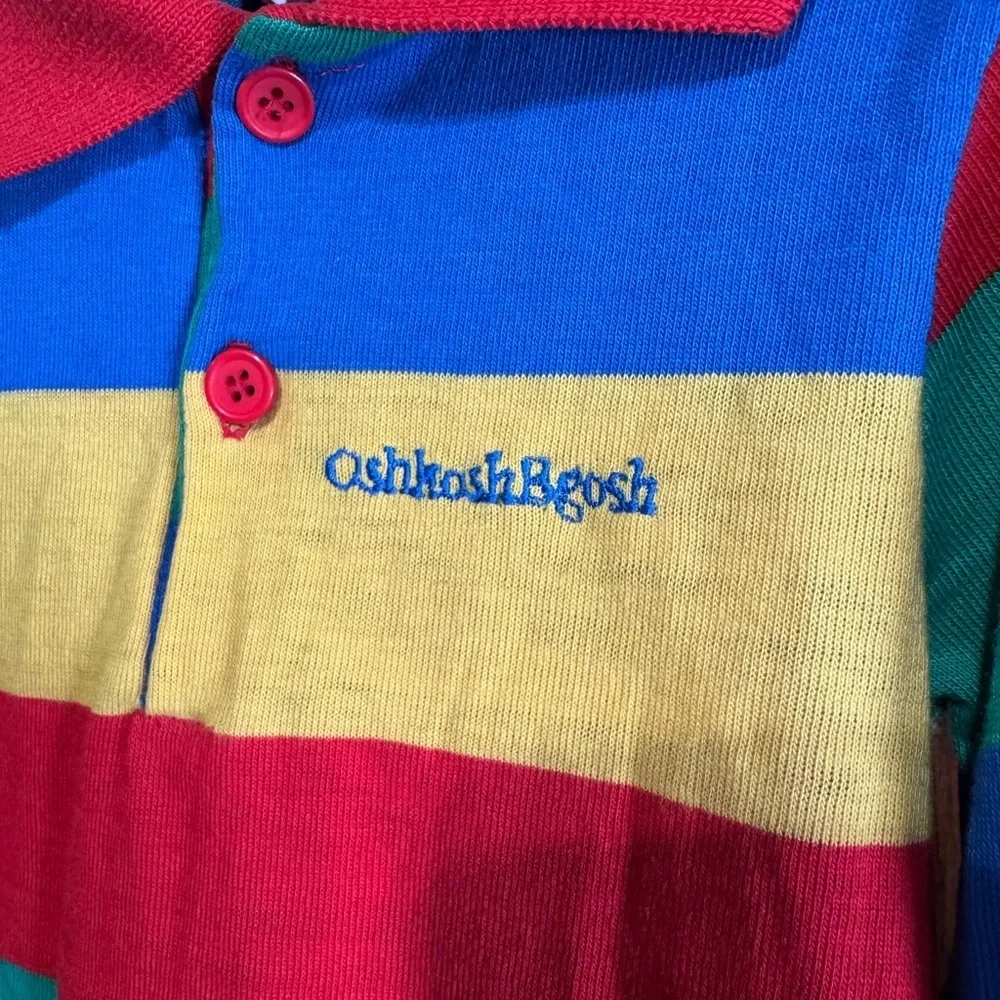 Vintage Oshkosh B’Gosh Colorblock Striped Long Sleeve Polo Shirt Size 4T
